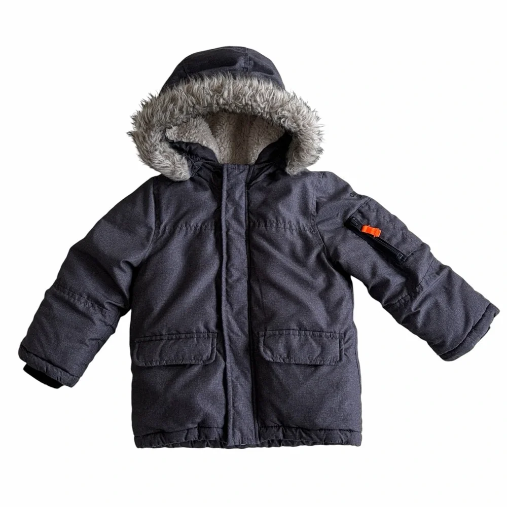 OshKosh B'gosh Charcoal Gray Kids Hooded Coat with Faux Fur Trim Boys 4T